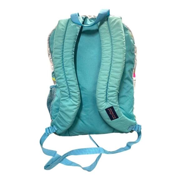 Jansport White Pink Yellow Polka Dot Print Backpack Multiple Pockets READ - Picture 3 of 12